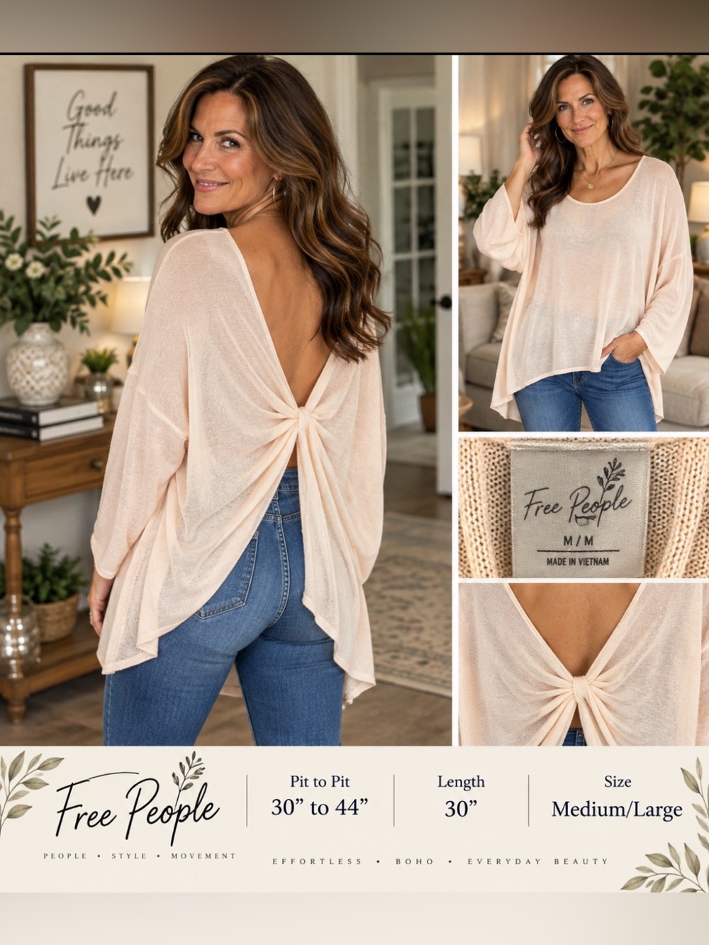 Free People Open Back Waterfall Knit Sweater